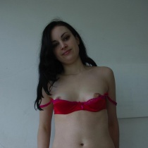 Naughty, unshaven teen shows off red panties